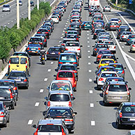 Cars in traffic jam on motorway during the summer holidays, Belgium